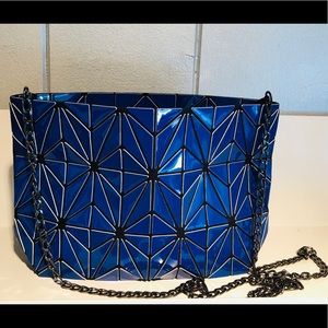 Blue Geometric Vinyl Cutout Design Clutch Purse